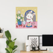 Bunny's Tea Time Illustration ポスター (ホームオフィス)