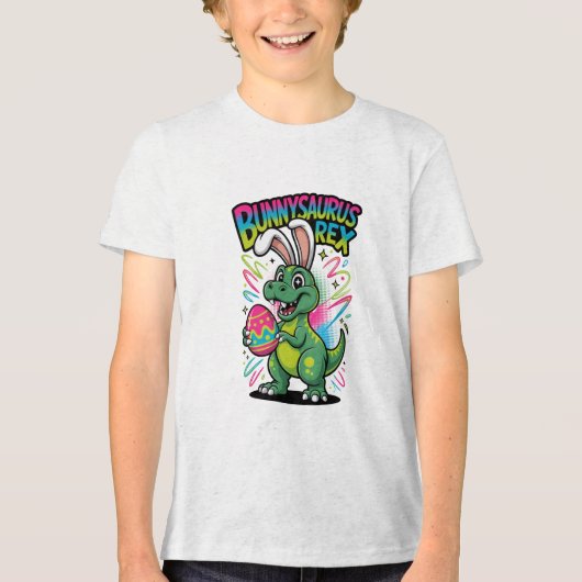 Bunnysaurus Easter Tee Dino Bunny Hybrid Holiday トライブレンドＴシャツ (正面)