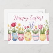Bunte Aquarell Oster Postkarte mit Frühlingsblumen ポストカード (正面/裏面)