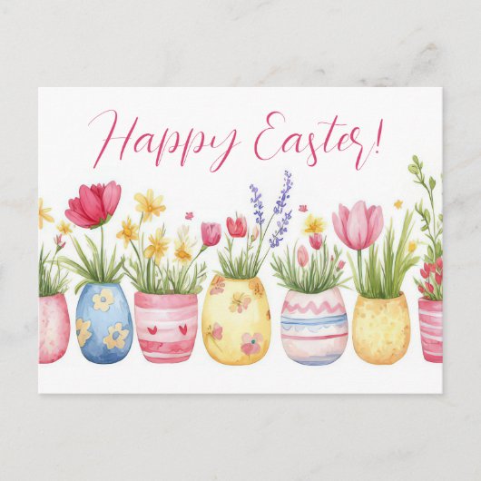 Bunte Aquarell Oster Postkarte mit Frühlingsblumen ポストカード (正面)
