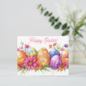 Bunte Aquarell Oster Postkarte mit Frühlingsblumen ポストカード (スタンド正面)