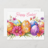 Bunte Aquarell Oster Postkarte mit Frühlingsblumen ポストカード (正面/裏面)
