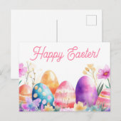 Bunte Aquarell Oster Postkarte mit Frühlingsblumen ポストカード (正面/裏面)