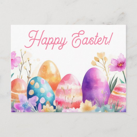 Bunte Aquarell Oster Postkarte mit Frühlingsblumen ポストカード (正面)