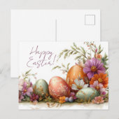 Bunte Aquarell Oster Postkarte mit Frühlingsblumen ポストカード (正面/裏面)