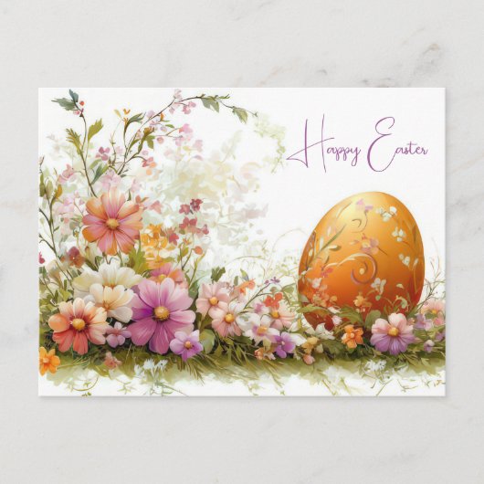 Bunte Aquarell Oster Postkarte mit Frühlingsblumen ポストカード (正面)