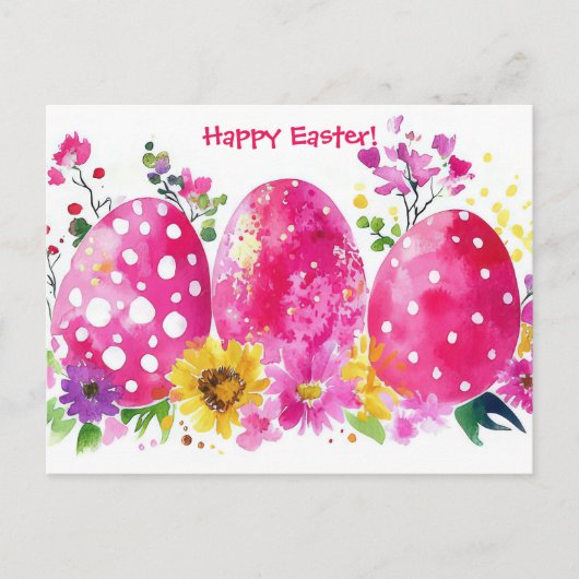 Bunte Aquarell Oster Postkarte mit Frühlingsblumen ポストカード (正面)