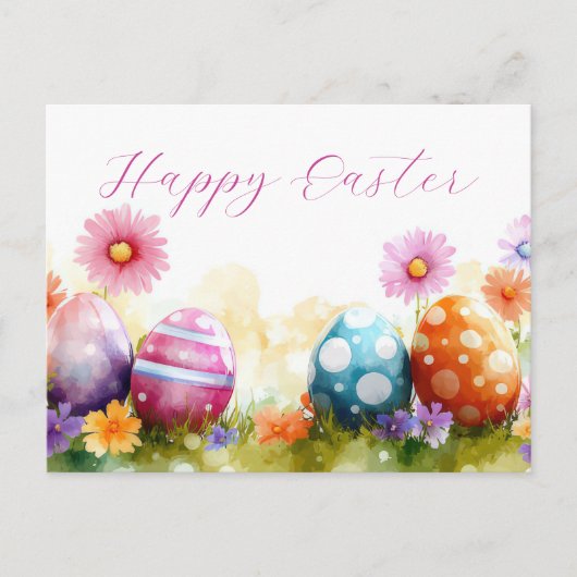 Bunte Aquarell Oster Postkarte mit Frühlingsblumen ポストカード (正面)