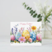 Bunte Aquarell Oster Postkarte mit Frühlingsblumen ポストカード (スタンド正面)