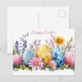 Bunte Aquarell Oster Postkarte mit Frühlingsblumen ポストカード (正面/裏面)