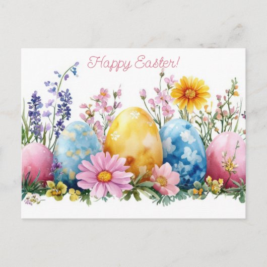 Bunte Aquarell Oster Postkarte mit Frühlingsblumen ポストカード (正面)