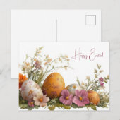 Bunte Aquarell Oster Postkarte mit Frühlingsblumen ポストカード (正面/裏面)