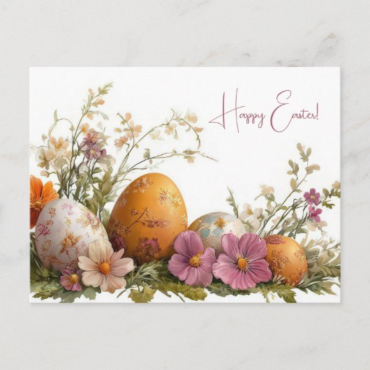 Bunte Aquarell Oster Postkarte mit Frühlingsblumen ポストカード (正面)