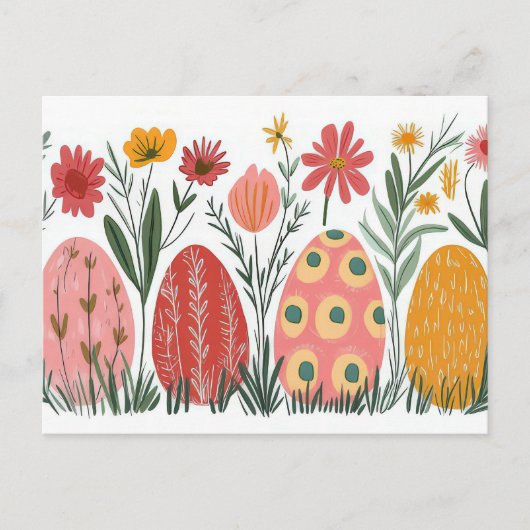 Bunte Aquarell Oster Postkarte mit Frühlingsblumen ポストカード (正面)