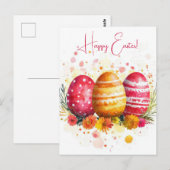 Bunte Aquarell Oster Postkarte mit Ostereiern ポストカード (正面/裏面)