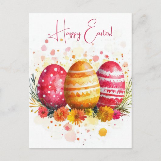 Bunte Aquarell Oster Postkarte mit Ostereiern ポストカード (正面)