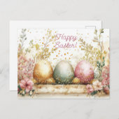 Bunte Aquarell Oster Postkarte mit Ostereiern ポストカード (正面/裏面)