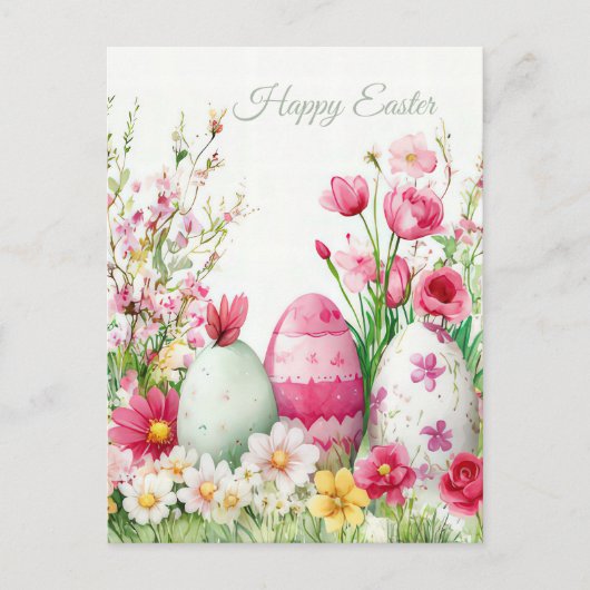 Bunte Aquarell Oster Postkarte mit Ostereiern ポストカード (正面)