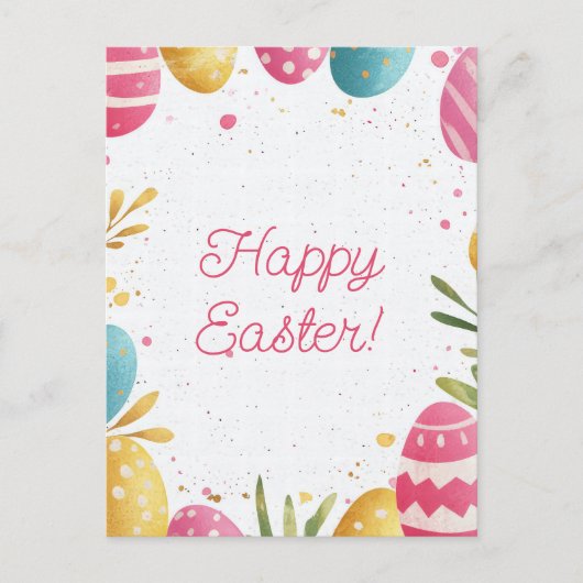 Bunte Aquarell Oster Postkarte mit Ostereiern ポストカード (正面)