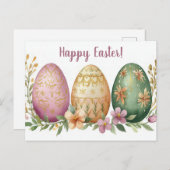 Bunte Aquarell Oster Postkarte mit Ostereiern ポストカード (正面/裏面)