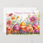 Bunte Aquarell Oster Postkarte mit Ostereiern ポストカード (正面/裏面)