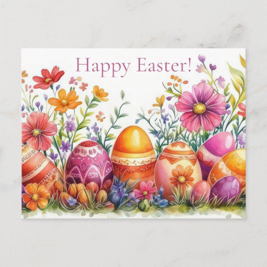 Bunte Aquarell Oster Postkarte mit Ostereiern ポストカード (正面)