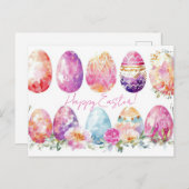 Bunte Aquarell Oster Postkarte mit Ostereiern ポストカード (正面/裏面)