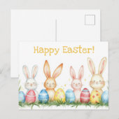 Bunte Aquarell Oster Postkarte mit Osterhasen ポストカード (正面/裏面)