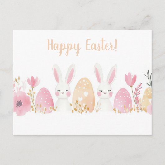 Bunte Aquarell Oster Postkarte mit Osterhasen ポストカード (正面)