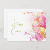 Bunte Aquarell Oster Postkarte mit Osterhasen ポストカード (正面/裏面)
