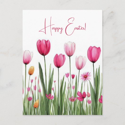 Bunte Aquarell Oster Postkarte mit Tulpen ポストカード (正面)