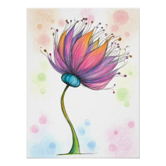 Bunte Blume im Buntstift Stil ポスター (正面)