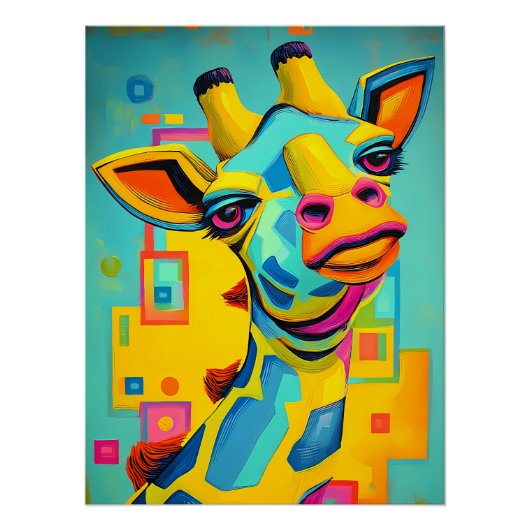 Bunte Fantasie Giraffe - Giraffen Illustration ポスター (正面)