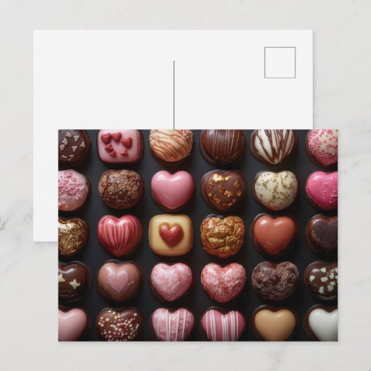 Bunte Herzen aus Schokolade Valentinstag ポストカード (正面/裏面)