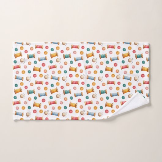 Bunte Knöpfe und Garne- Nähen- Muster ハンドタオル (ハンドタオル)