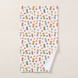 Bunte Knöpfe und Garne- Nähen- Muster ハンドタオル