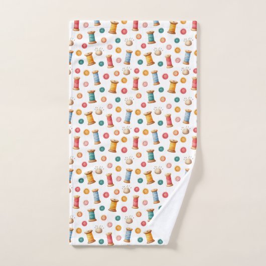 Bunte Knöpfe und Garne- Nähen- Muster ハンドタオル (ハンドタオル)