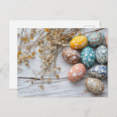 Bunte Ostereier Postkarte mit Frühlingsblumen ポストカード (正面/裏面)