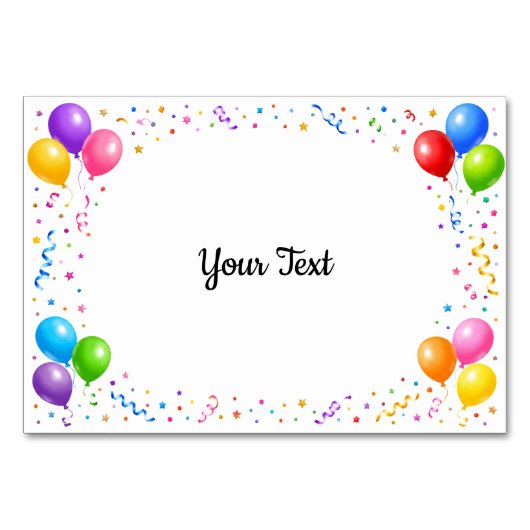 Bunte Party Ballons Konfetti Rahmen Design テーブルナンバー (正面)
