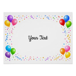 Bunte Party Ballons Konfetti Rahmen Design ポスター