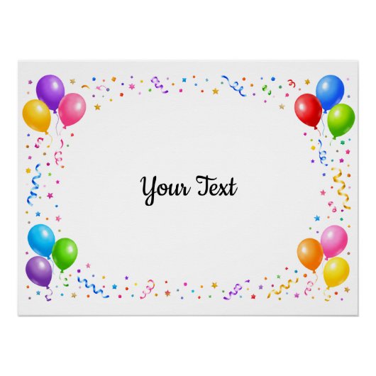 Bunte Party Ballons Konfetti Rahmen Design ポスター (正面)