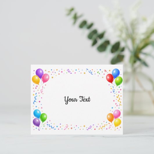 Bunte Party Ballons Konfetti Rahmen Design ポストカード (スタンド正面)