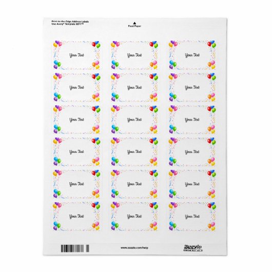 Bunte Party Ballons Konfetti Rahmen Design ラベル (フルシート)