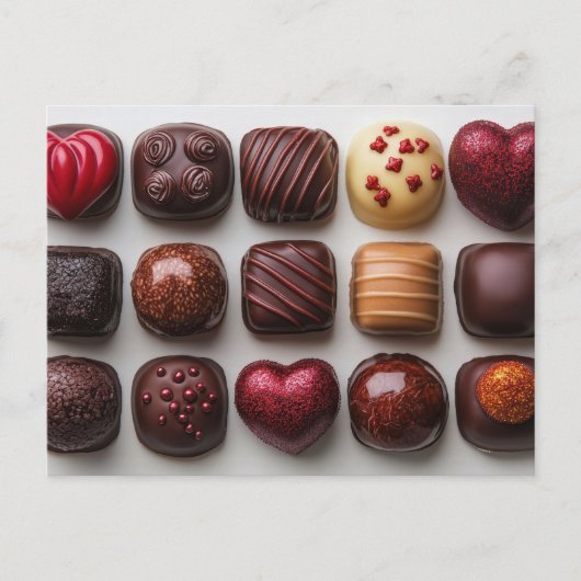 Bunte Pralinen aus Schokolade Valentinstag ポストカード (正面)