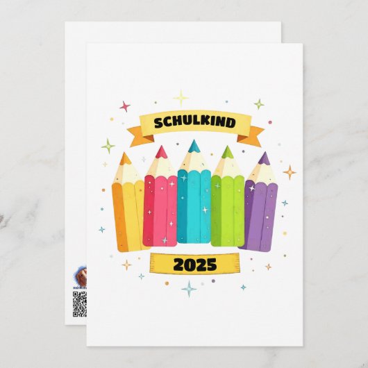 Bunte Stifte mit Sternchen - Schulkind 2025 | 招待状 (正面/裏面)
