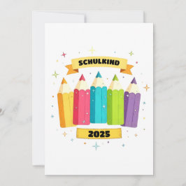 Bunte Stifte mit Sternchen - Schulkind 2025 | 招待状