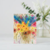 Bunter Blumenstrauß mit Schmetterlingen. Aquarell  ポストカード (スタンド正面)