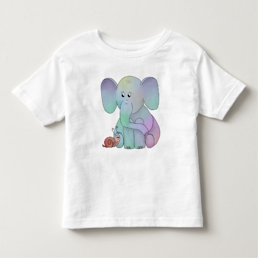 Bunter Elefant mit Schnecke トドラーTシャツ (正面)