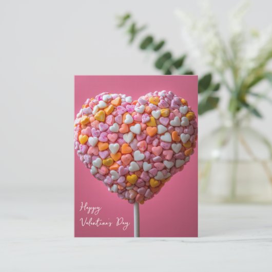 Bunter Herz Cake Pop Valentinstag ポストカード (スタンド正面)