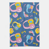 Bunter Musikmix in rosa, blau, gelb キッチンタオル (縦)